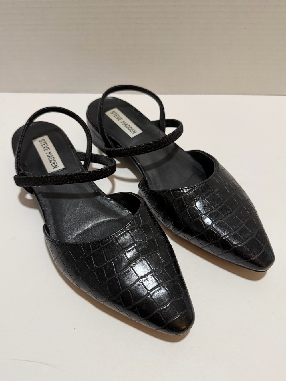Steve Madden Black Crocodile Slingback Flats, 8